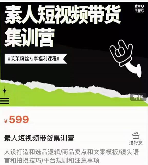 夜草与千里马素人短视频带货集训营，薛辉团队价值599-千木学社