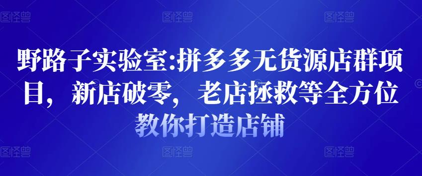 野路子实验室:拼多多无货源店群项目，新店破零，老店拯救等全方位教你打造店铺-千木学社