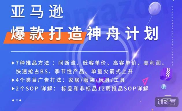 亚马逊爆款打造神舟计划，​7种推品方法，4个类目广告打法，2个SOP详解-千木学社