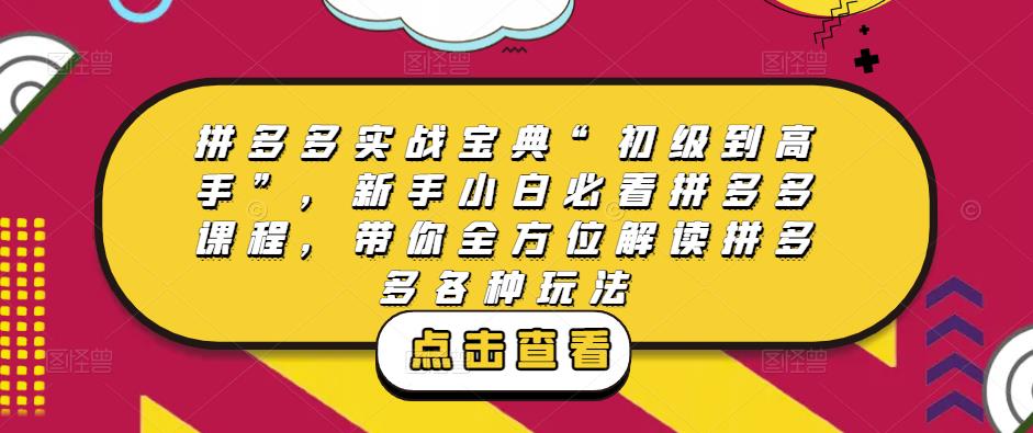 拼多多实战宝典“初级到高手”，新手小白必看拼多多课程，带你全方位解读拼多多各种玩法-千木学社