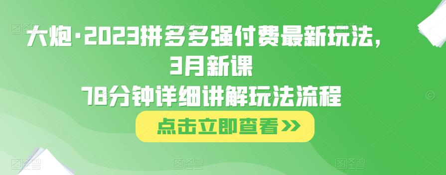 大炮·2023拼多多强付费最新玩法，3月新课​78分钟详细讲解玩法流程-千木学社