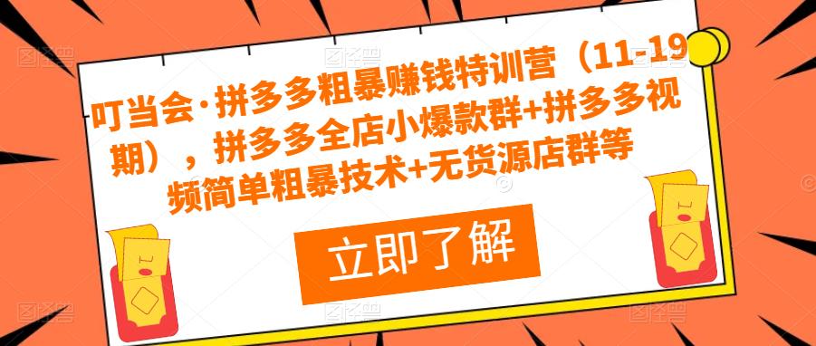 叮当会·拼多多粗暴赚钱特训营（11-19期），拼多多全店小爆款群+拼多多视频简单粗暴技术+无货源店群等-千木学社