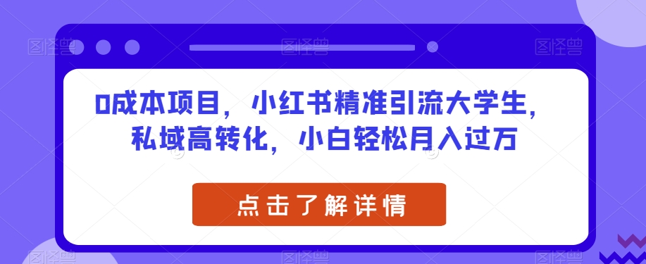 0成本项目，小红书精准引流大学生，私域高转化，小白轻松月入过万【揭秘】-千木学社