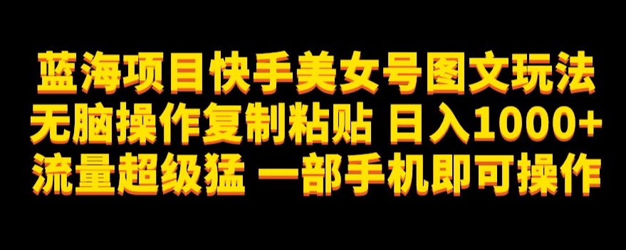 蓝海项目快手美女号图文玩法，无脑操作复制粘贴，日入1000+流量超级猛一部手机即可操作【揭秘】-千木学社