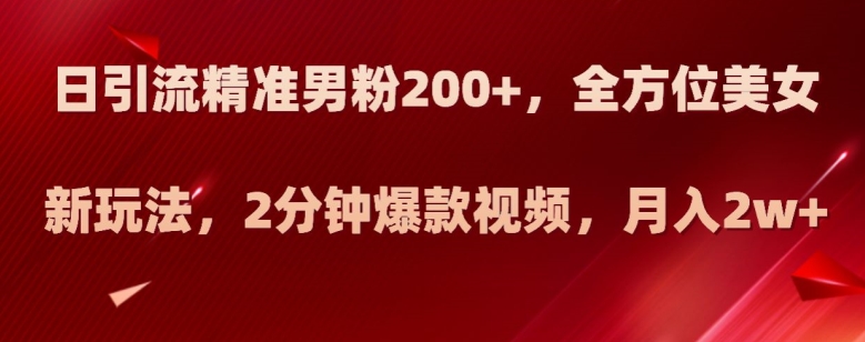 日引流精准男粉200+，全方位美女新玩法，2分钟爆款视频，月入2w+【揭秘】-千木学社