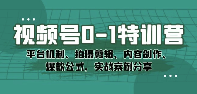 视频号0-1特训营：平台机制、拍摄剪辑、内容创作、爆款公式，实战案例分享-千木学社