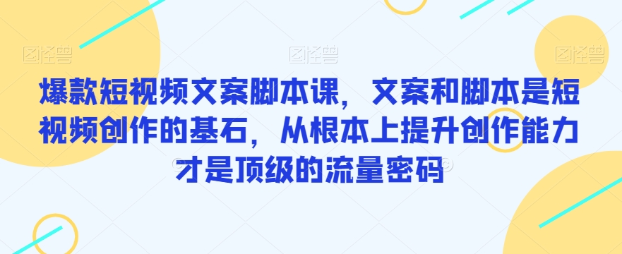 爆款短视频文案脚本课，文案和脚本是短视频创作的基石，从根本上提升创作能力才是顶级的流量密码-千木学社