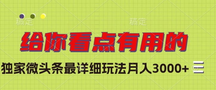 独家微头条最详细玩法，月入3000+【揭秘】-千木学社