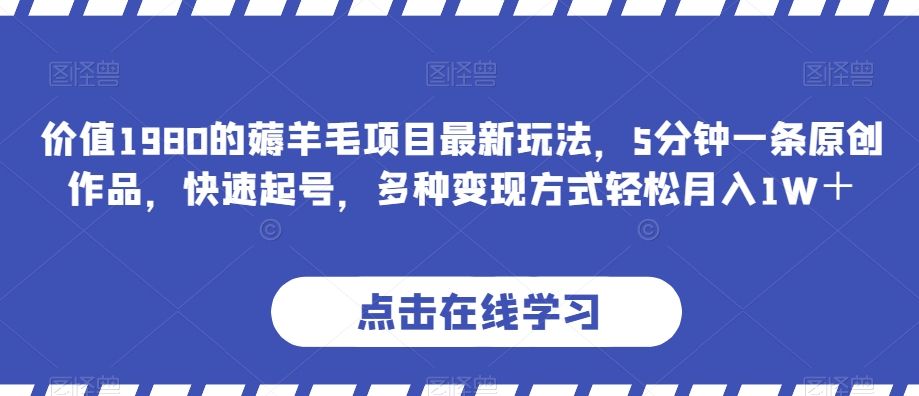 价值1980的薅羊毛项目最新玩法，5分钟一条原创作品，快速起号，多种变现方式轻松月入1W＋【揭秘】-千木学社