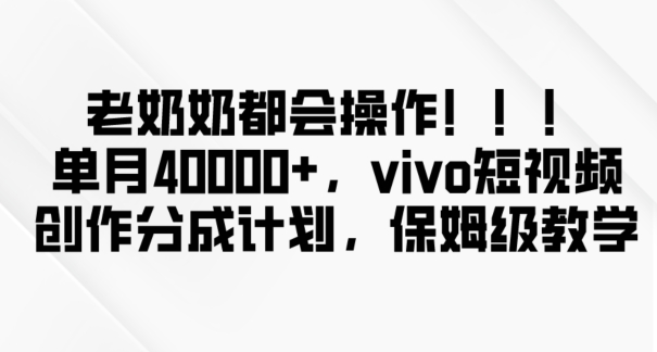 老奶奶都会操作，新平台无脑操作，单月40000+，vivo短视频创作分成计划【揭秘】-千木学社