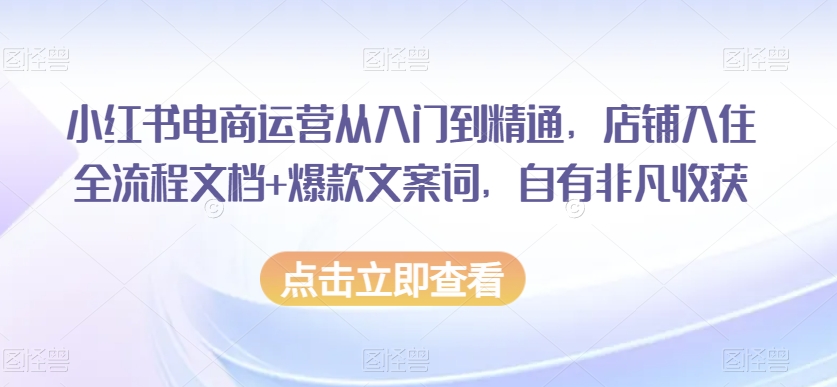 小红书电商运营从入门到精通，店铺入住全流程文档+爆款文案词，自有非凡收获-千木学社