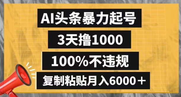 AI头条暴力起号，3天撸1000,100%不违规，复制粘贴月入6000＋【揭秘】-千木学社