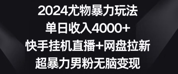 2024尤物暴力玩法，单日收入4000+，快手挂机直播+网盘拉新，超暴力男粉无脑变现【揭秘】-千木学社