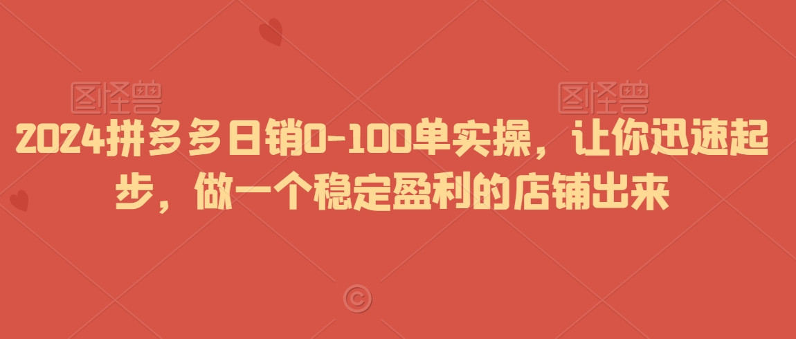 2024拼多多日销0-100单实操，让你迅速起步，做一个稳定盈利的店铺出来-千木学社