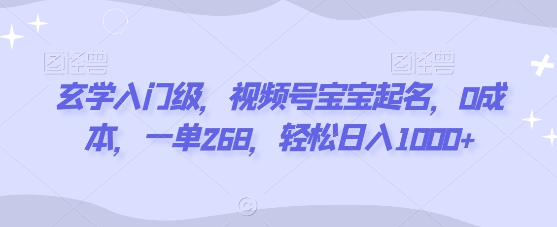 玄学入门级，视频号宝宝起名，0成本，一单268，轻松日入1000+【揭秘】-千木学社