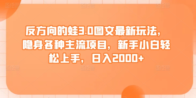 反方向的蛙3.0图文最新玩法，隐身各种主流项目，新手小白轻松上手，日入2000+【揭秘】-千木学社