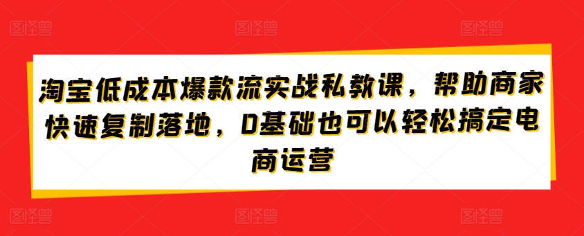 淘宝低成本爆款流实战私教课，帮助商家快速复制落地，0基础也可以轻松搞定电商运营-千木学社