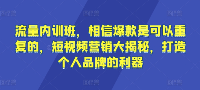 流量内训班，相信爆款是可以重复的，短视频营销大揭秘，打造个人品牌的利器-千木学社