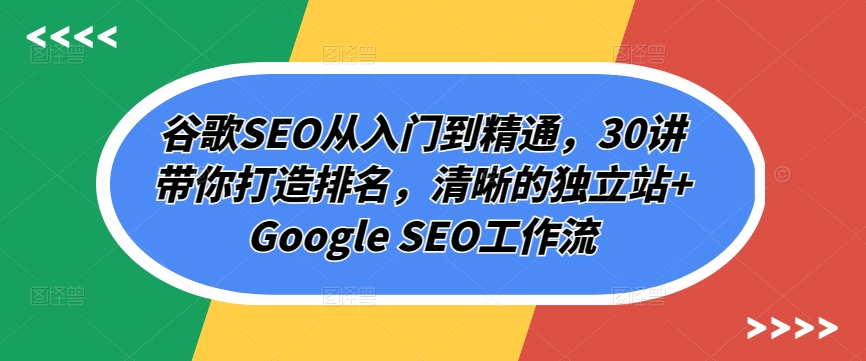 谷歌SEO从入门到精通，30讲带你打造排名，清晰的独立站+Google SEO工作流-千木学社