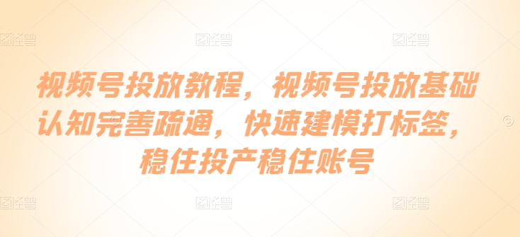 视频号投放教程，​视频号投放基础认知完善疏通，快速建模打标签，稳住投产稳住账号-千木学社