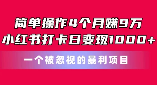 简单操作4个月赚9w，小红书打卡日变现1k，一个被忽视的暴力项目【揭秘】-千木学社