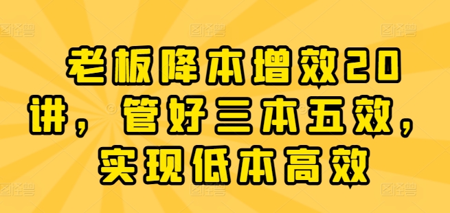 老板降本增效20讲，管好三本五效，实现低本高效-千木学社