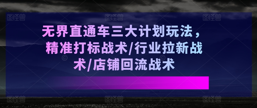 无界直通车三大计划玩法，精准打标战术/行业拉新战术/店铺回流战术-千木学社