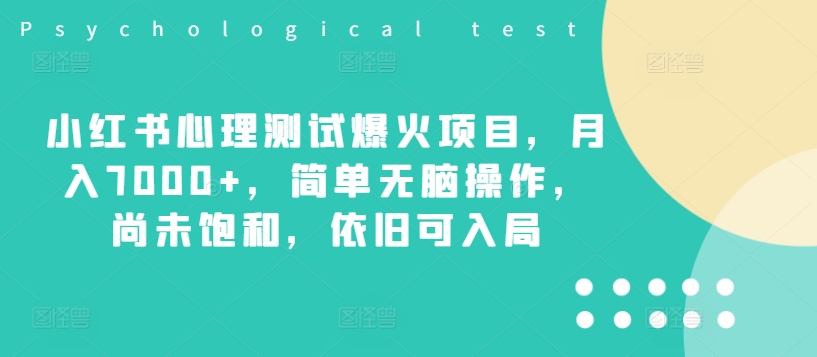 小红书心理测试爆火项目，月入7000+，简单无脑操作，尚未饱和，依旧可入局-千木学社