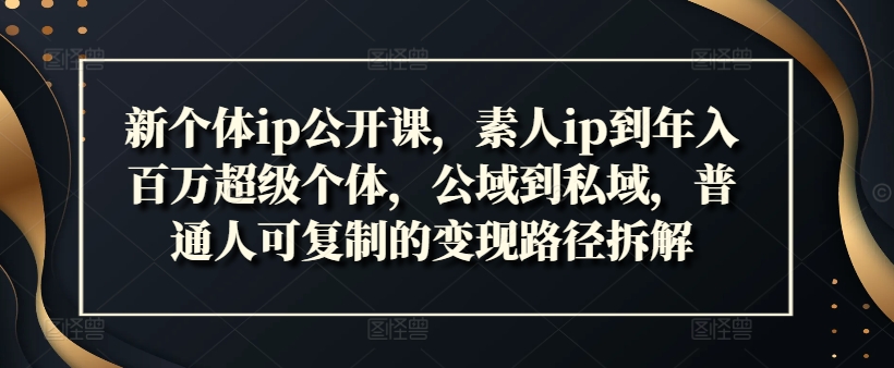 新个体ip公开课，素人ip到年入百万超级个体，公域到私域，普通人可复制的变现路径拆解-千木学社