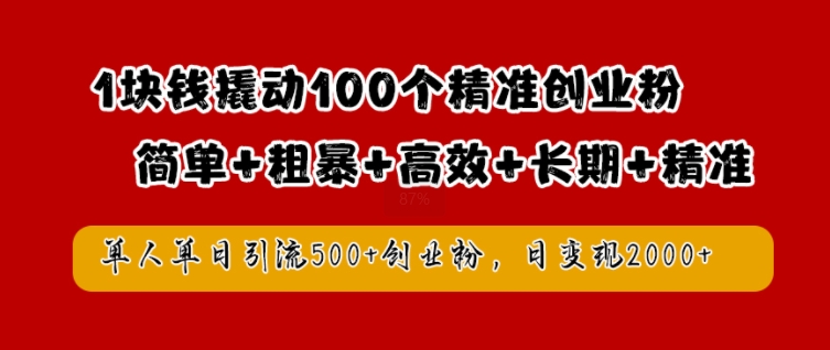 1块钱撬动100个精准创业粉，简单粗暴高效长期精准，单人单日引流500+创业粉，日变现2k【揭秘】-千木学社