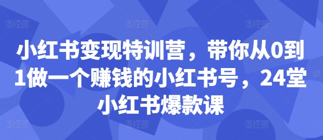 小红书变现特训营，带你从0到1做一个赚钱的小红书号，24堂小红书爆款课-千木学社