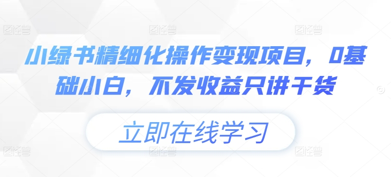 小绿书精细化操作变现项目，0基础小白，不发收益只讲干货-千木学社