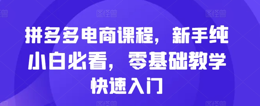 拼多多电商课程，新手纯小白必看，零基础教学快速入门-千木学社