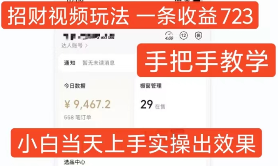 招财视频玩法，一条视频收益723，手把手教学，小白当天可上手-千木学社